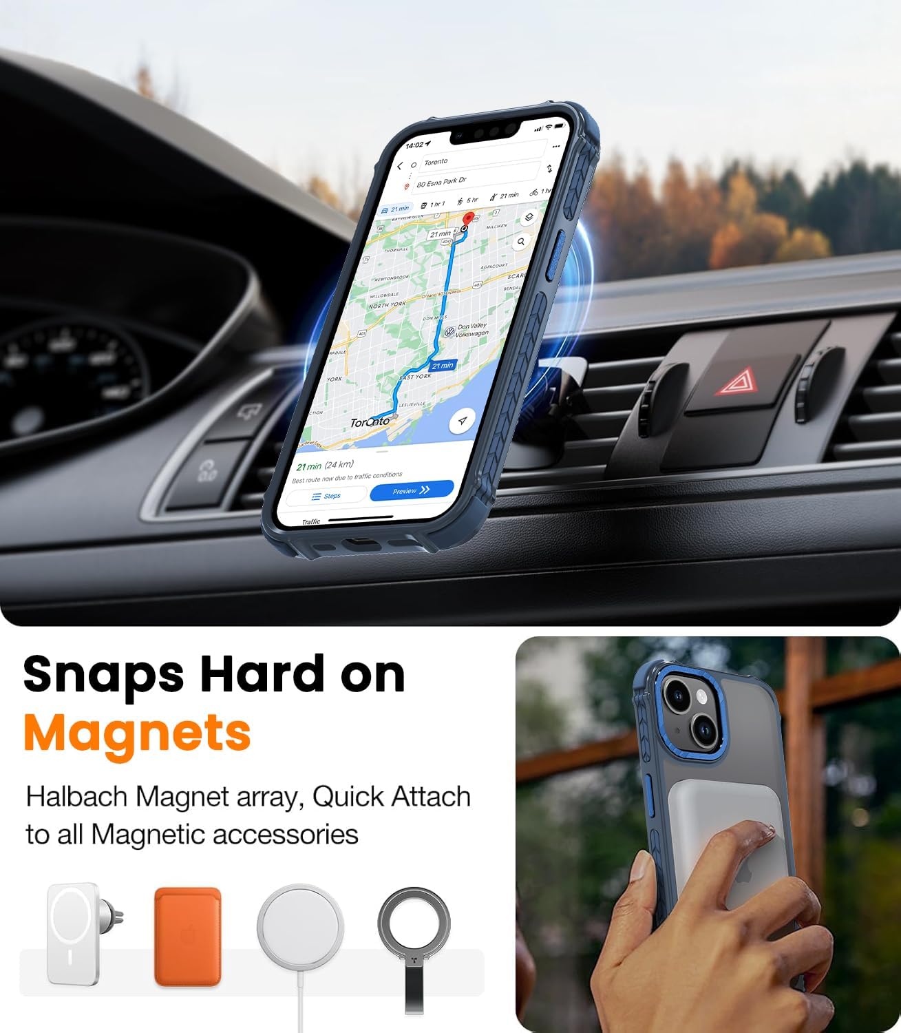 Thumbnail 2 de DEERLAMN Strong Magnetic Case for iPhone 13/14 (6.1-Inch) – Frosted Blue