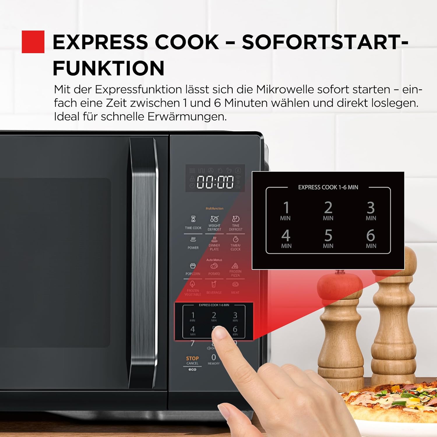 Thumbnail 2 de TOSHIBA MW3-EM23PE(BM) Mini-Mikrowelle mit Spiegeltür, 23 Liter, 800 W und Digitalsteuerung