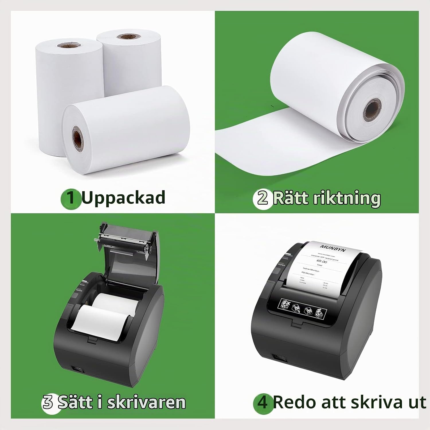 Thumbnail 6 de MUNBYN termopapper för kvittoskrivare, 80 × 50 mm, 10 rullar