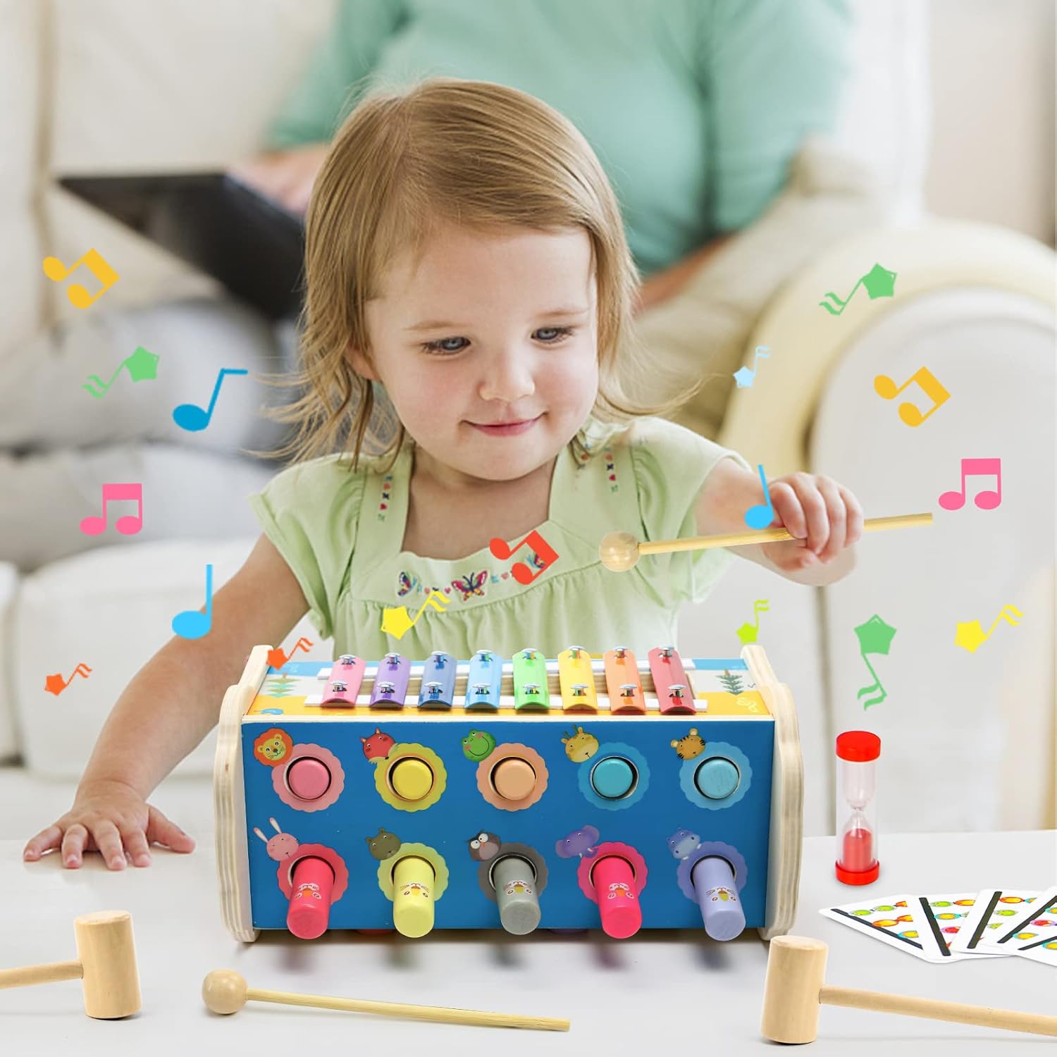 Thumbnail 2 de Motorikspielzeug Montessori 4‑in‑1 für Kleinkinder ab 1 Jahr – Hammerbank, Xylophon & mehr