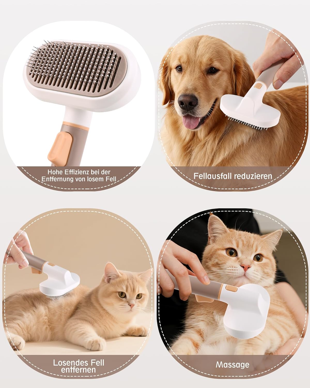 Detalle de Razobws 3-in-1 Katzenbürste für Langhaar & Hund – selbstreinigender Haarentferner, Entwirrkamm und Pflegebürste