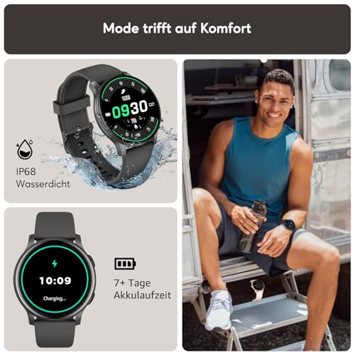 Detalle 2 de AcclaFit Smartwatch Damen Herren – 1,38 Zoll HD-Display, IP68, Bluetooth Anrufe, 120+ Sportmodi, Herzfrequenz, SpO2 & Schlafmonitor