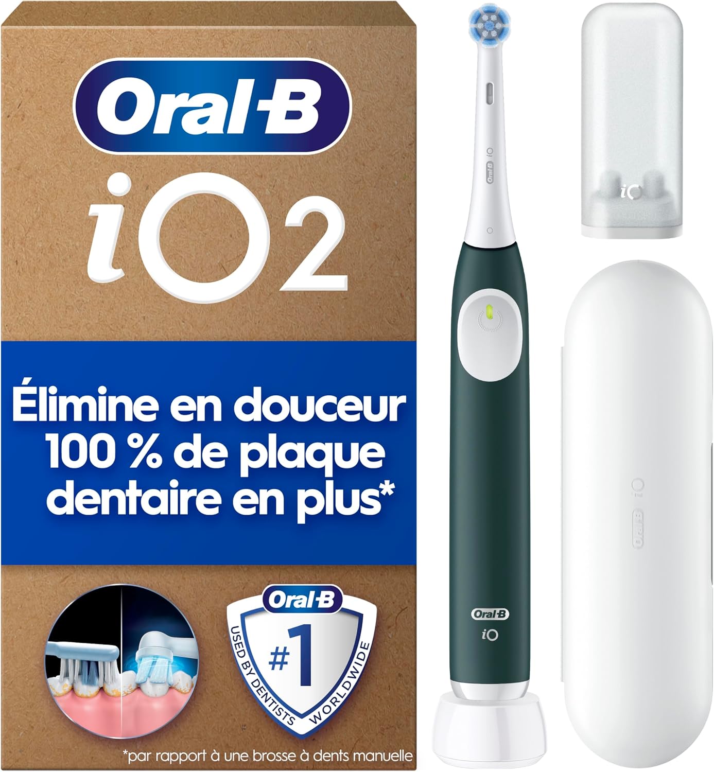 Detalle de Oral-B iO 2 brosse à dents électrique verte Forêt : 3 modes, capteur de pression et minuteur 2 minutes