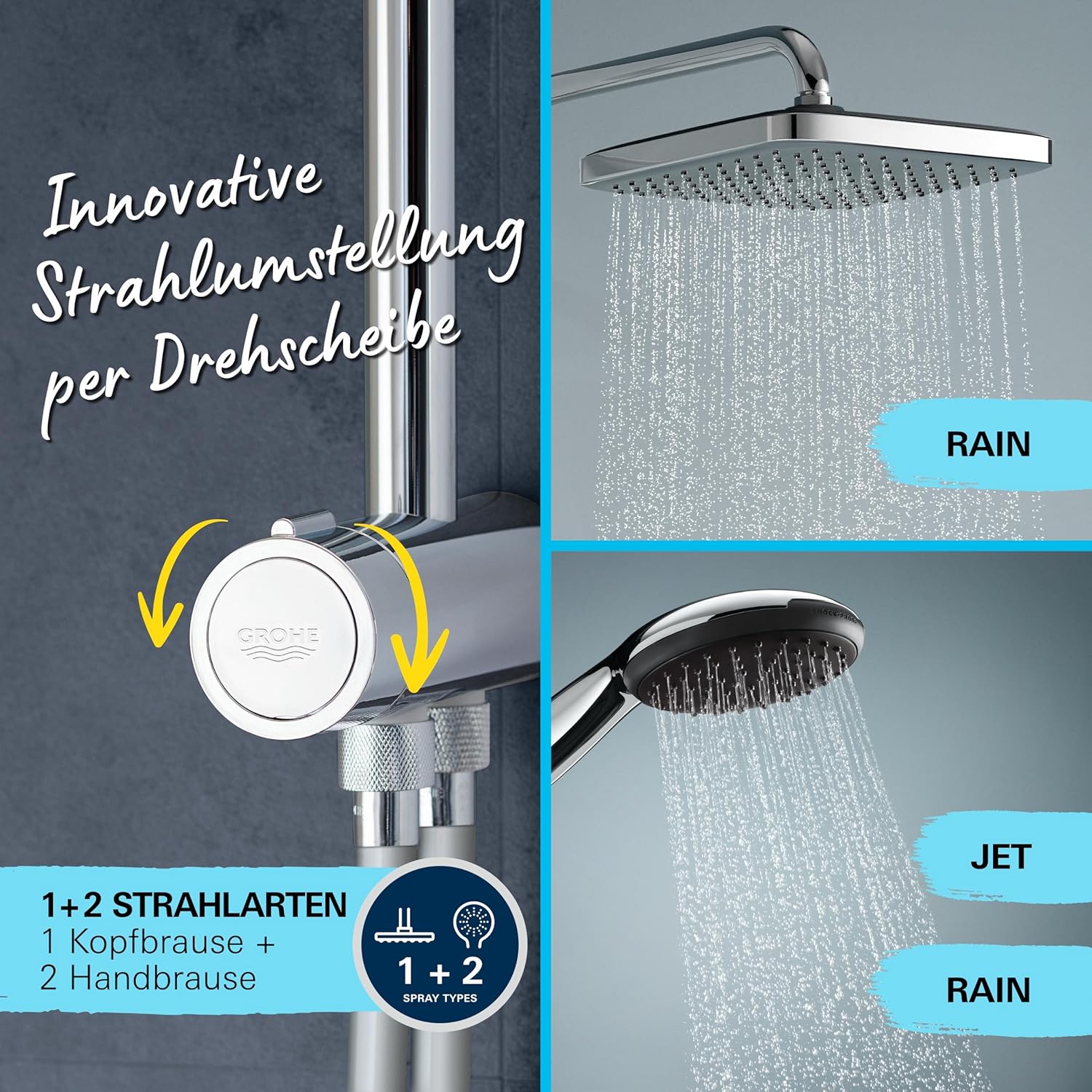Thumbnail 4 de GROHE Vitalio 250 Duschset – wassersparend, eckig, ohne Armatur, 2 Strahlarten, Duschstange 104 cm