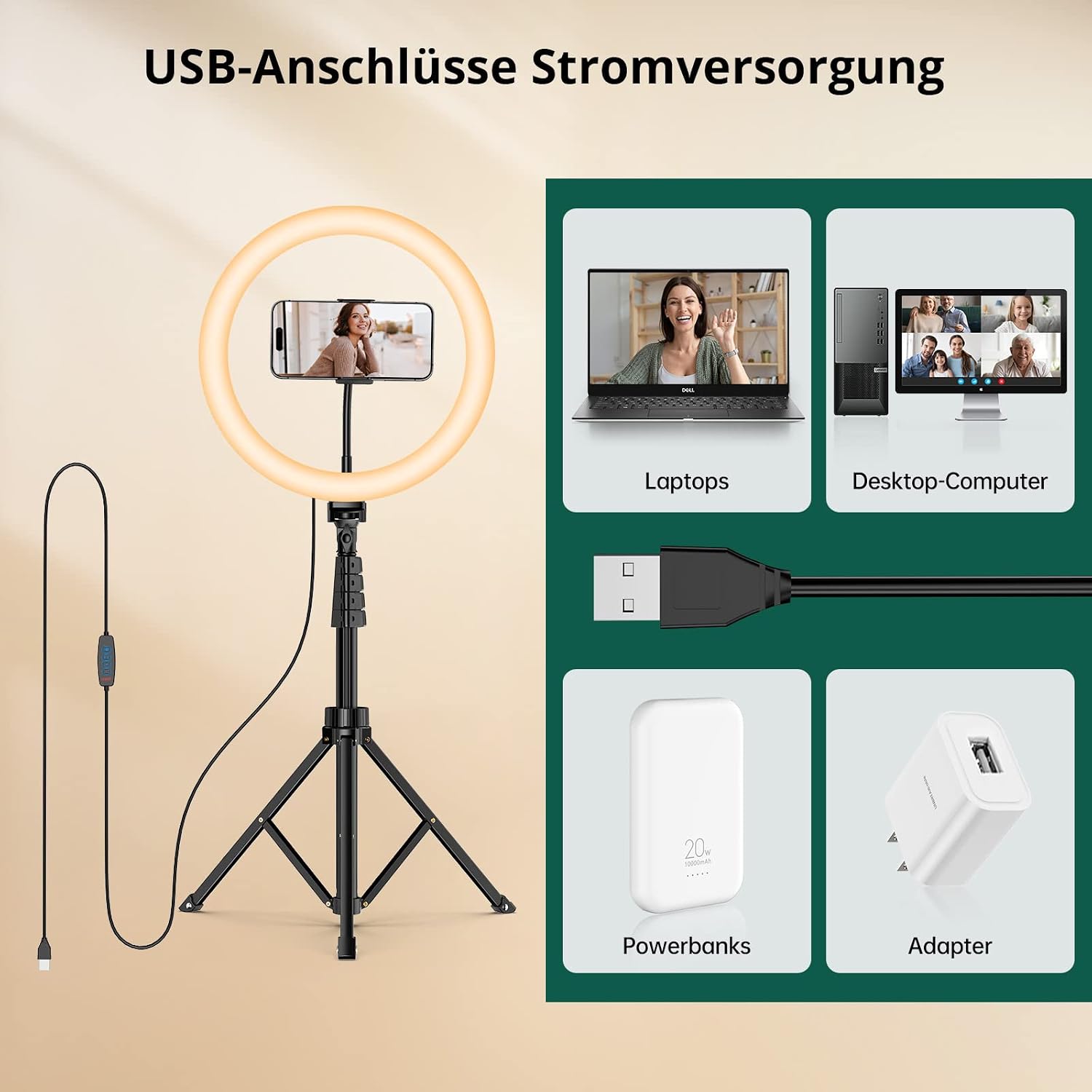 Detalle de ATUMTEK 12" Selfie-Ringlicht mit Stativ 63" USB