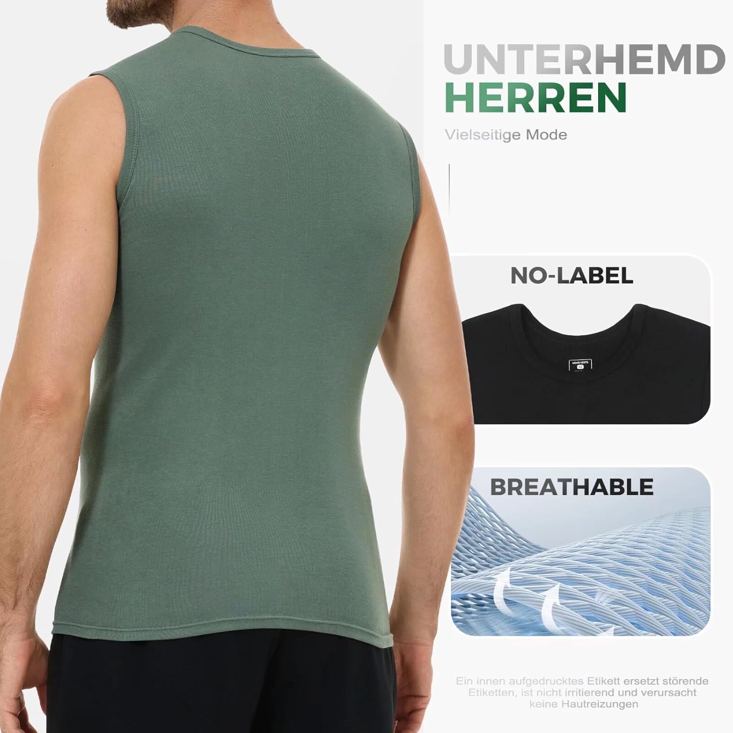 Thumbnail 2 de YouShow 3er Pack Unterhemd Herren – 100% Baumwolle, ärmellos mit Rundhals