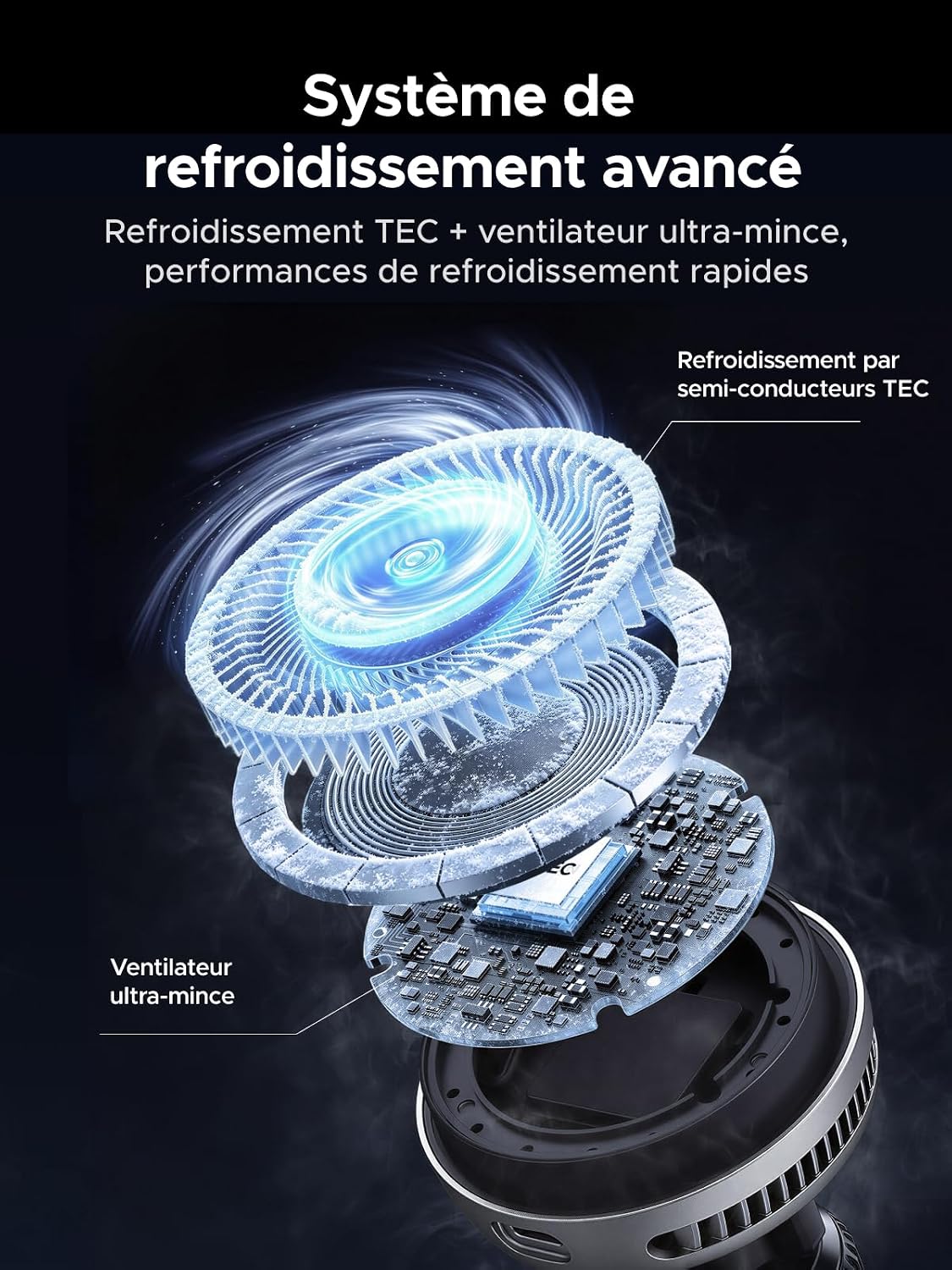 Detalle de UGREEN MagFlow Pro Qi2 25W : Chargeur MagSafe pour voiture avec refroidissement optimal et fixation sur grille d'aération