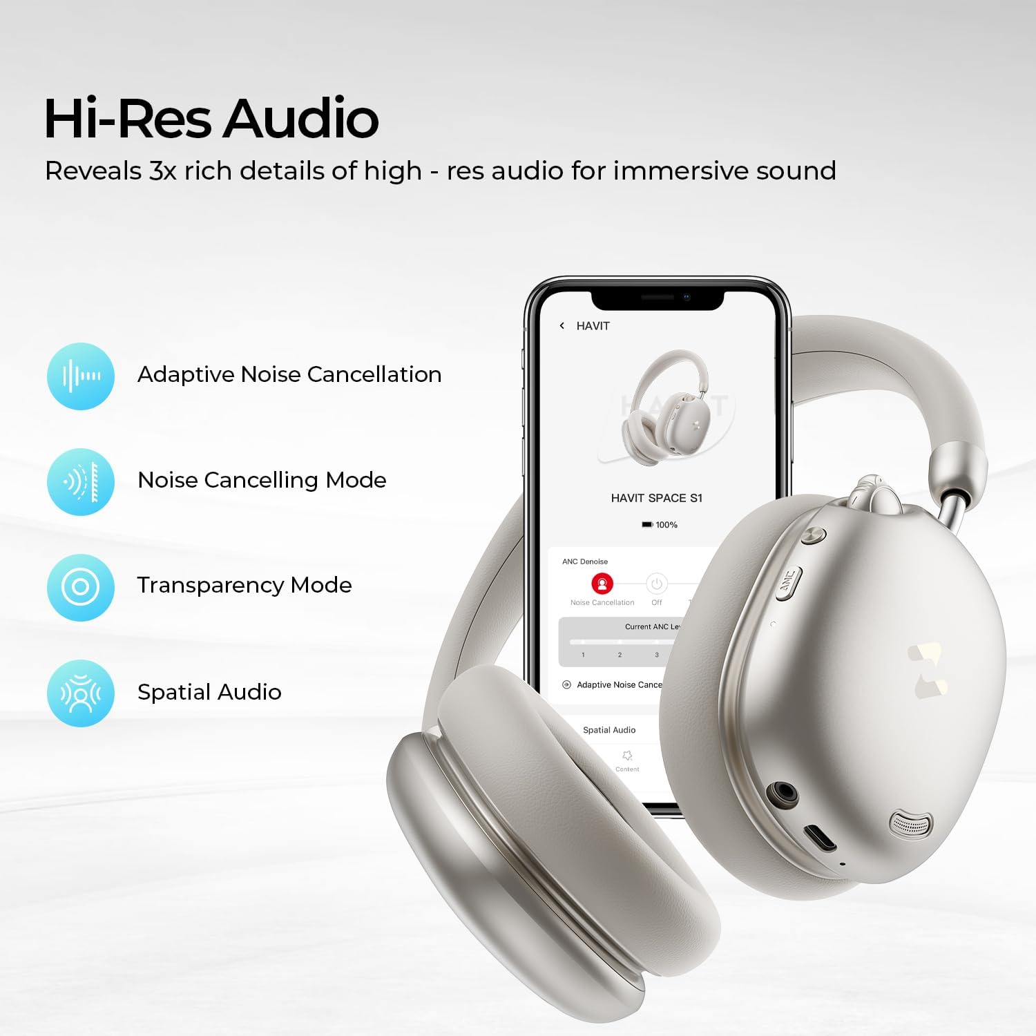 Thumbnail 6 de Havit Wireless Over-Ear Headphones, Gold