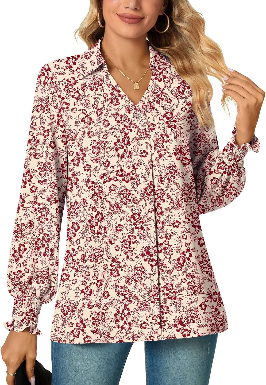 Detalle de Aodemo Women's Summer Collared V Neck Chiffon Blouse Dressy Business Tunic