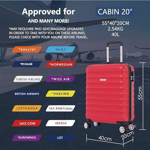 Thumbnail 3 de FLYMAX 55x40x20 Cabin Bag — 40L Lightweight Carry-On (2.5kg, Red) for Ryanair and More