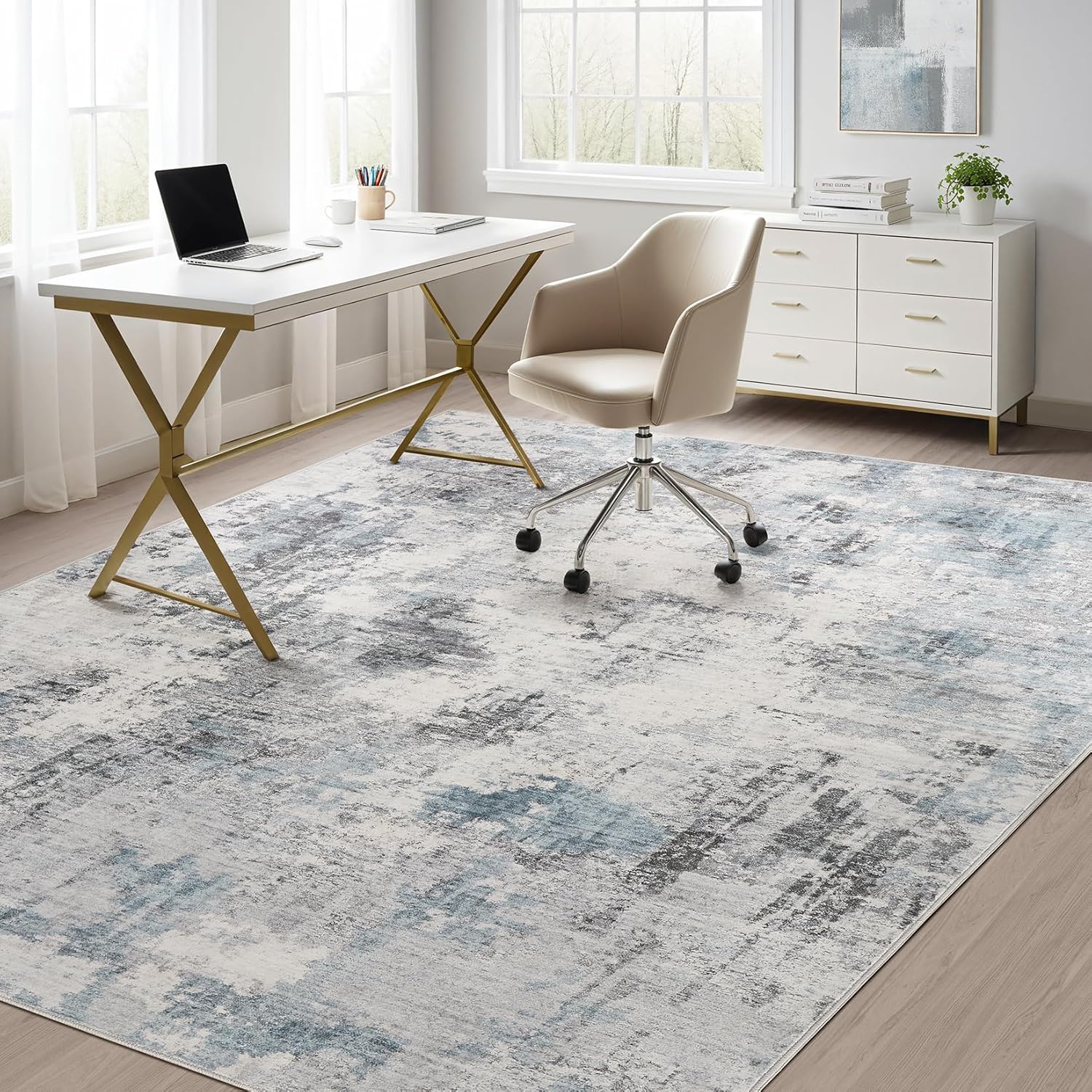 Thumbnail 6 de TARANCH Washable Rug 9x12: Modern Abstract Grey-Blue Comfort for Living Spaces