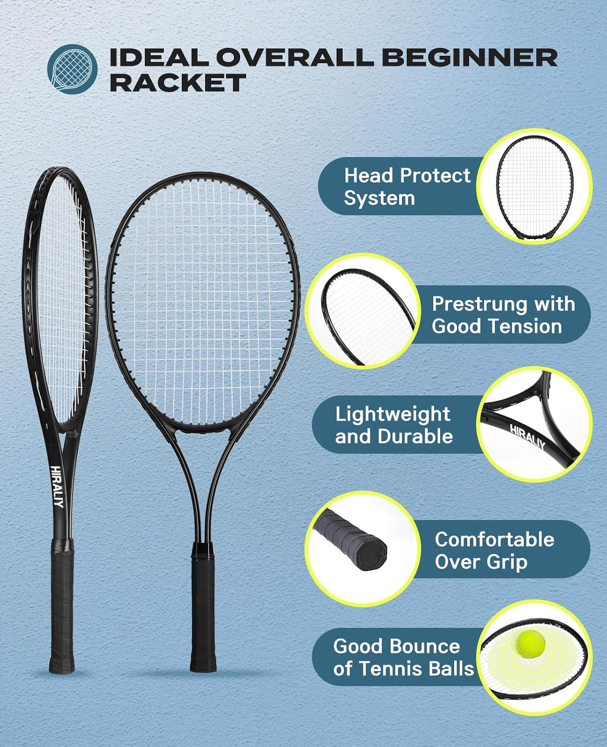 Thumbnail 2 de HIRALIY 27in Tennis Rackets Set