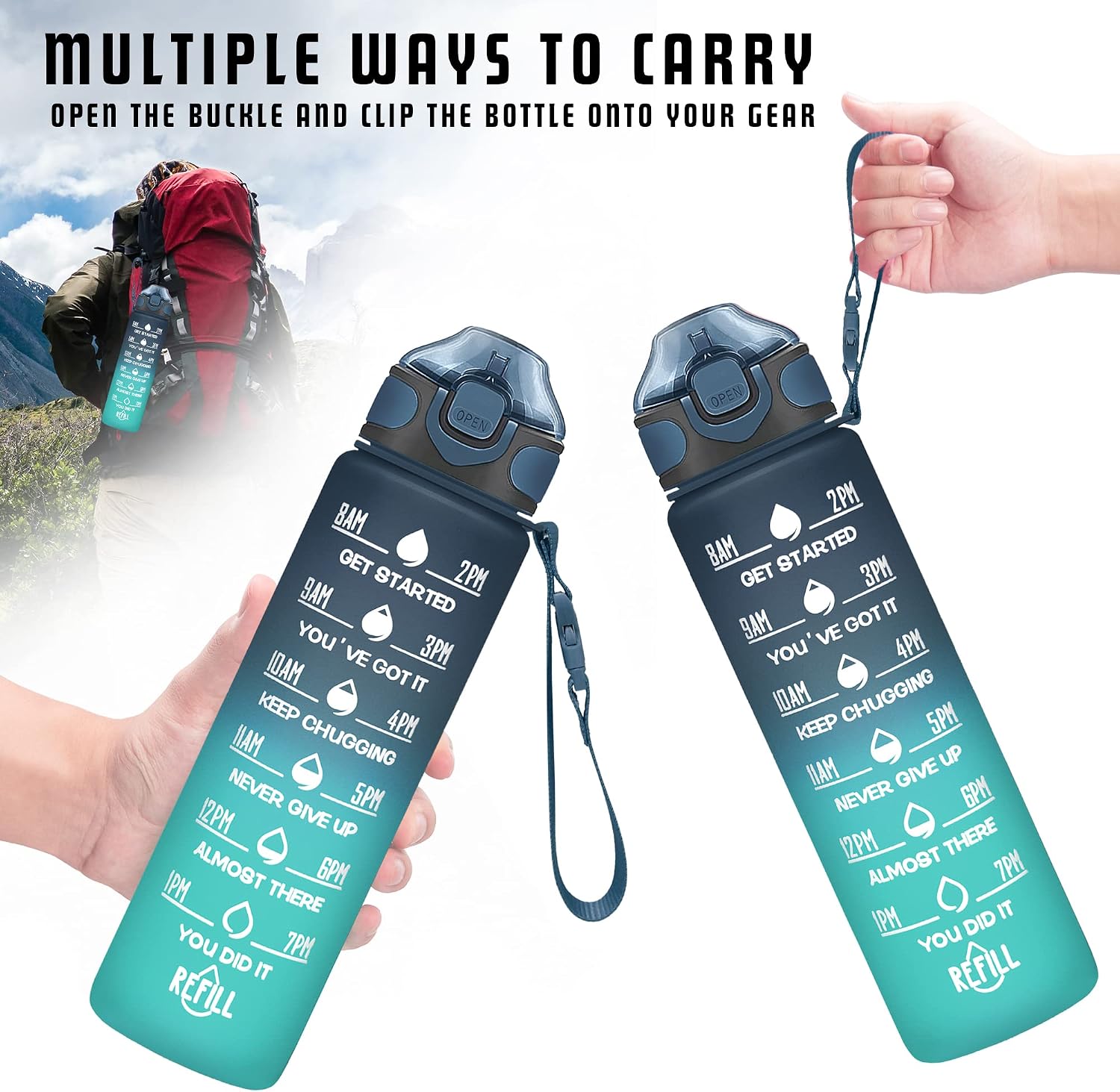 Thumbnail 5 de Enerbone Wasserflasche 32 oz Water Bottle with Straw, Time Markers and Carry Strap