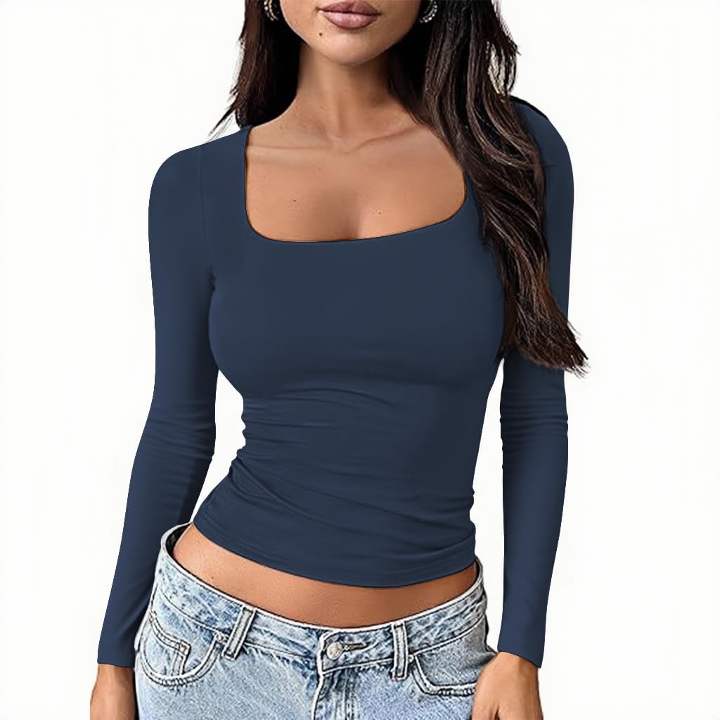 Thumbnail 6 de Women’s long-sleeved basic slim-fit cropped top (Y2K-inspired) for casual streetwear