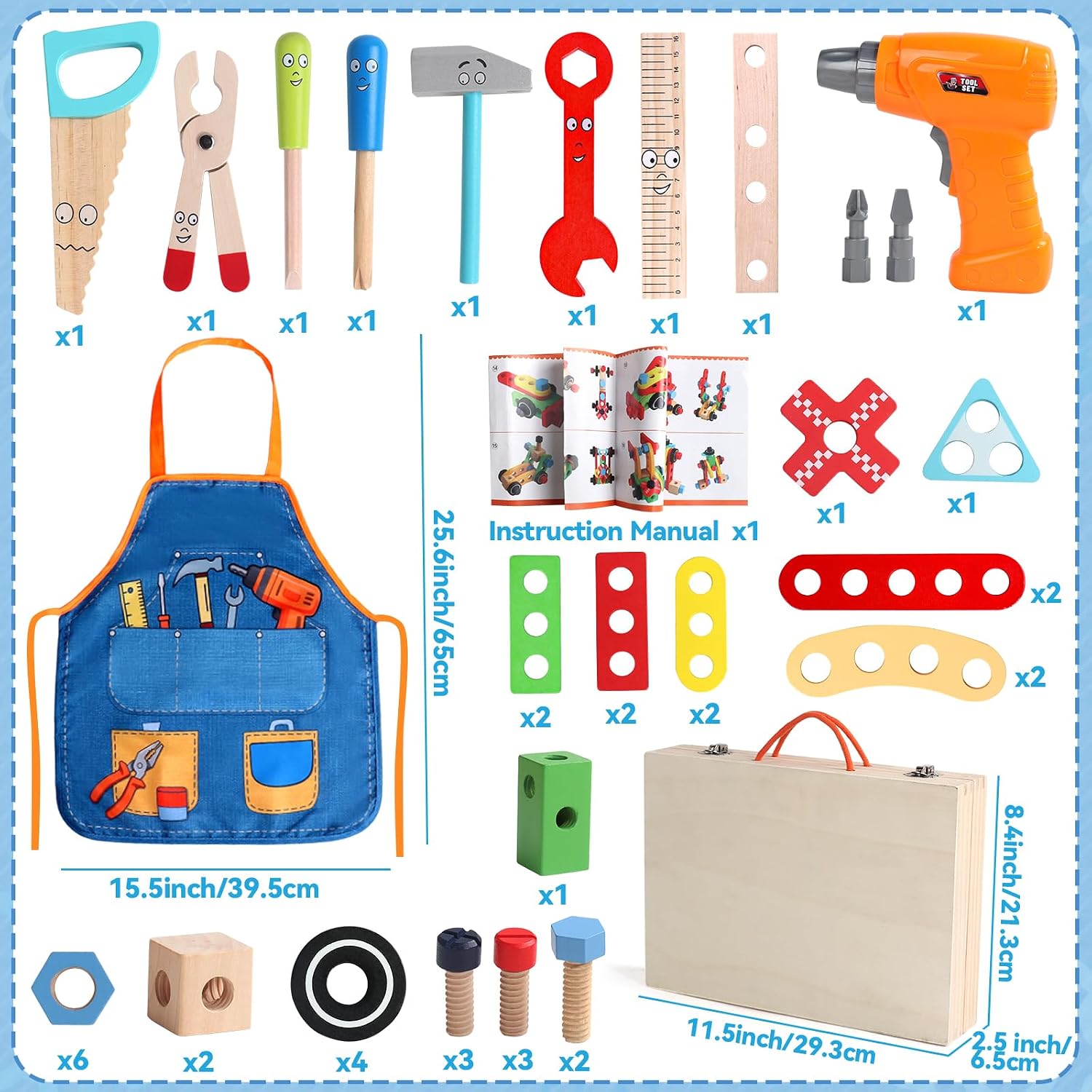 Detalle de Kids Tool Set Wooden 47‑Piece Kit
