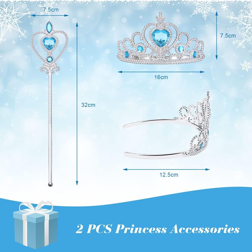 Detalle 2 de ACWOO Robe de Princesse avec Baguette et Couronne – Taille 2 à 10 ans