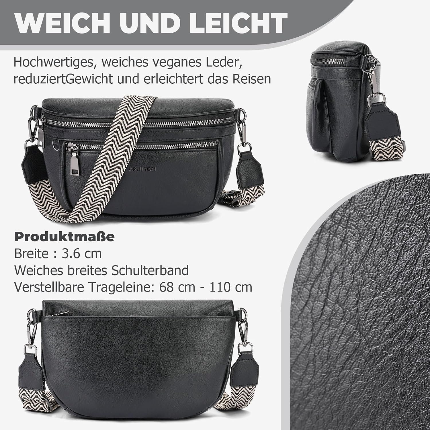 Detalle de APHISON Damen Bauchtasche 68 bis 110 cm