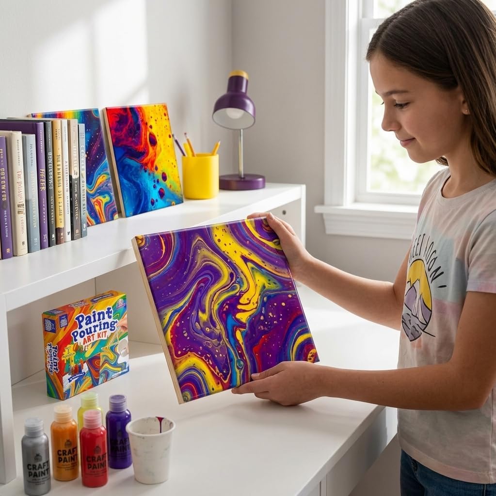 Thumbnail 6 de PURPLE LADYBUG Paint Pouring Art Kit (Jungle Galaxy) for Ages 6–12 – BPA Free craft set with canvas boards, paints & tools