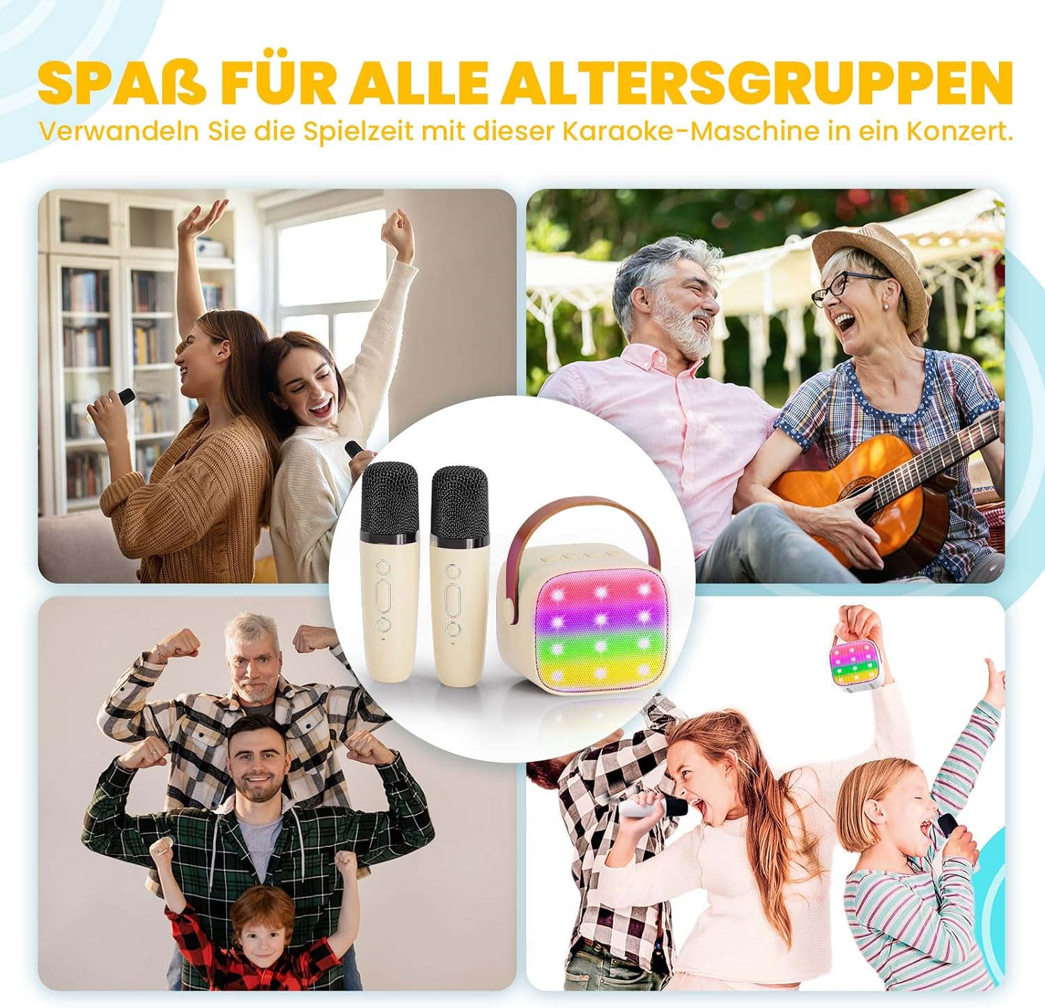 Thumbnail 6 de Wowstar tragbare Karaoke-Maschine mit 2 kabellosen Mikrofonen (Bluetooth, beige) – für Kinder & Erwachsene