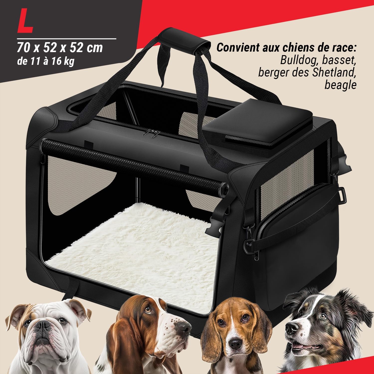 Thumbnail 1 de All Pets United Cage Transport Chien Pliable 70x52x52 cm – Sac Respirant, Nylon Oxford et Structure Acier
