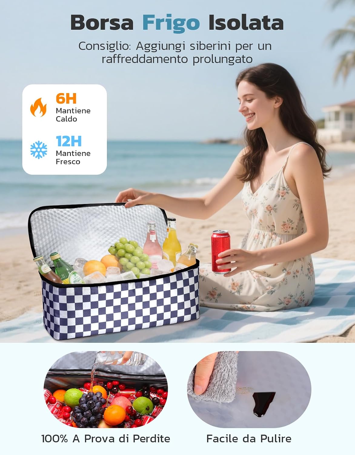 Detalle de ISEYOU Borsa Mare Donna Grande & Borsa Frigo: Set 2in1 da 45L con chiusura a zip, resistente all'acqua