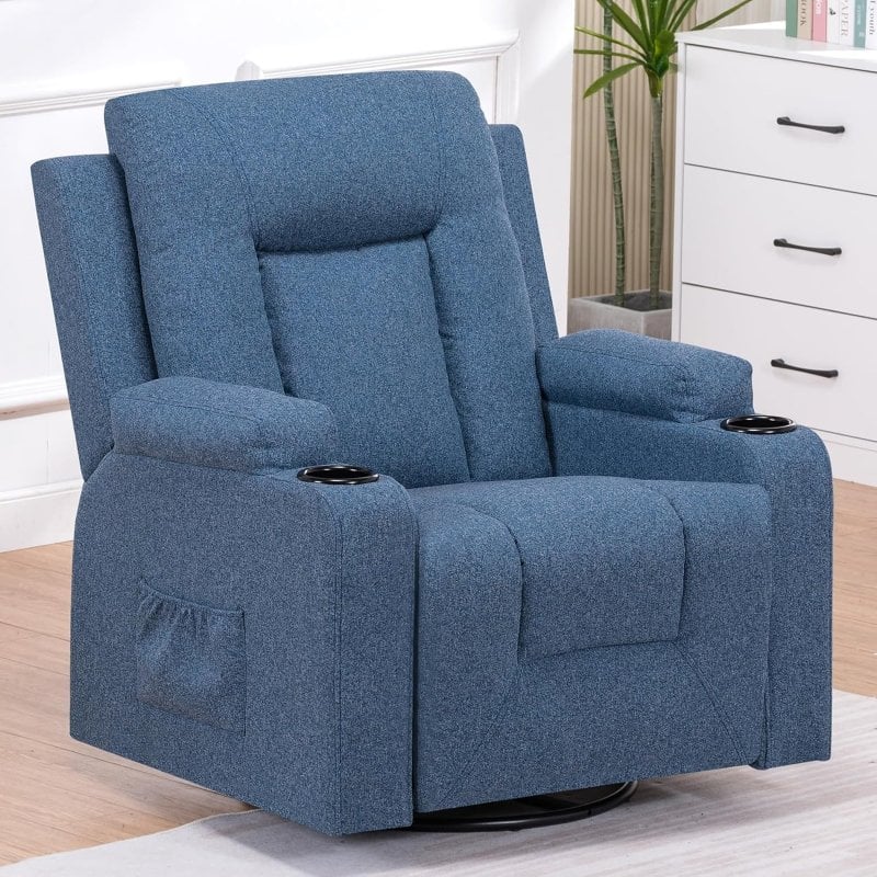 Detalle 2 de Sillón Relax de Tela para Salón con Respaldo Ajustable Manual y Reposapiés Extraíble – gtplayer, Azul