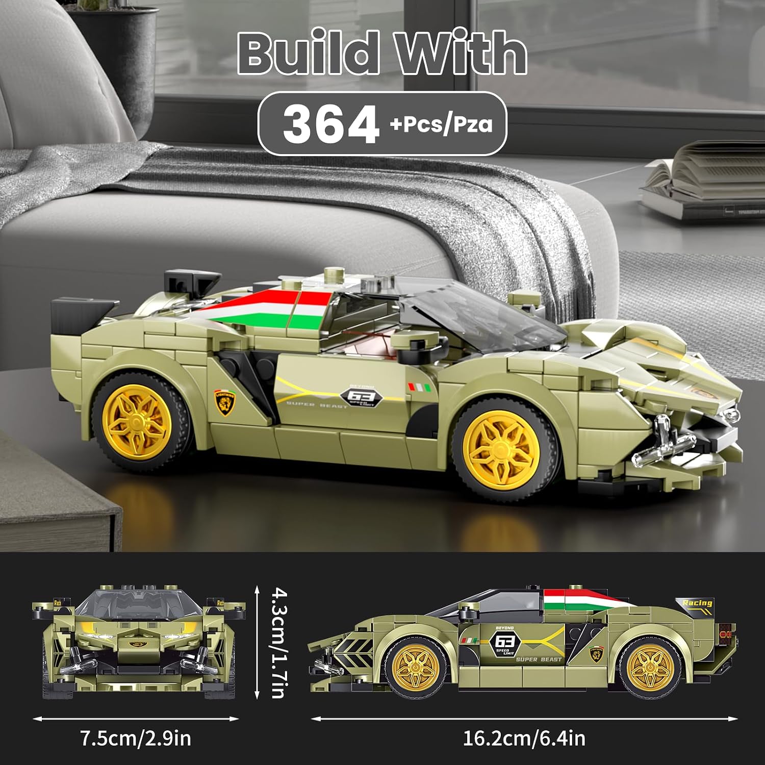 Detalle 2 de Mould King 27003 Speed Champion Supersportwagen Modellauto