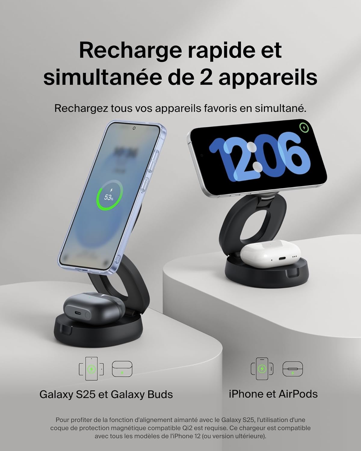 Thumbnail 1 de Belkin BoostCharge Chargeur 2-en-1 magnétique et pliable – MagSafe et Qi2, 15 W