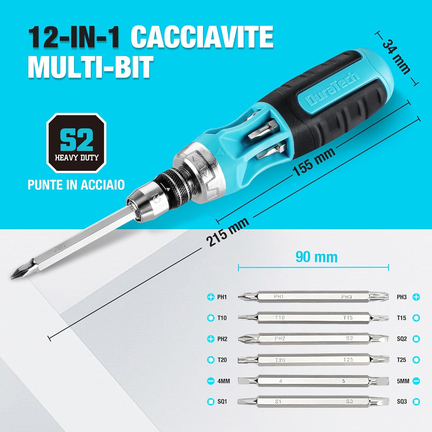 Detalle 2 de DuraTech Cacciaviti 12 in 1: set completo con punte doppia testa e fatto per durare