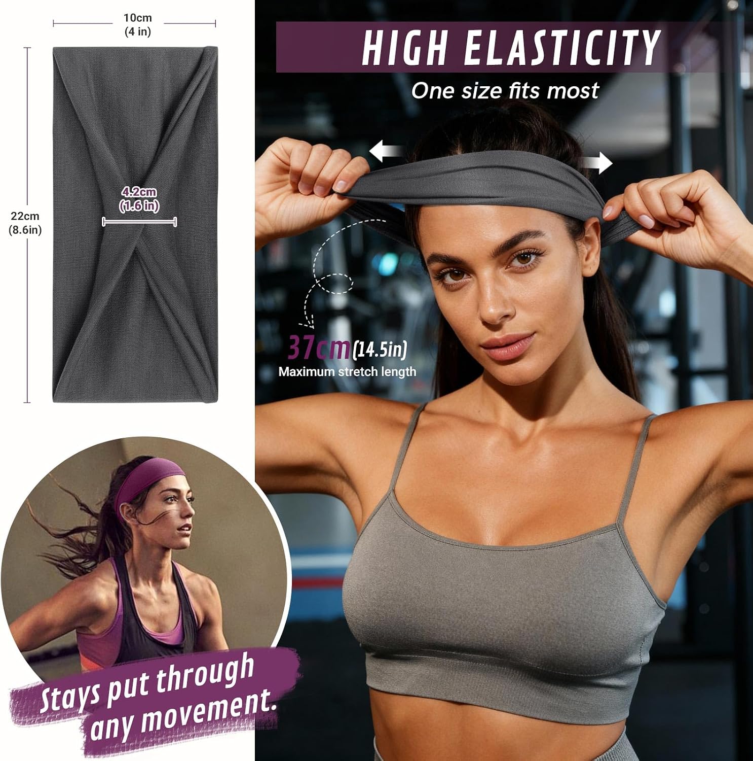 Detalle de BELEVO 8er Set Haarbänder Damen – elastische, rutschfeste Stirnbänder für Sport, Yoga & Alltag