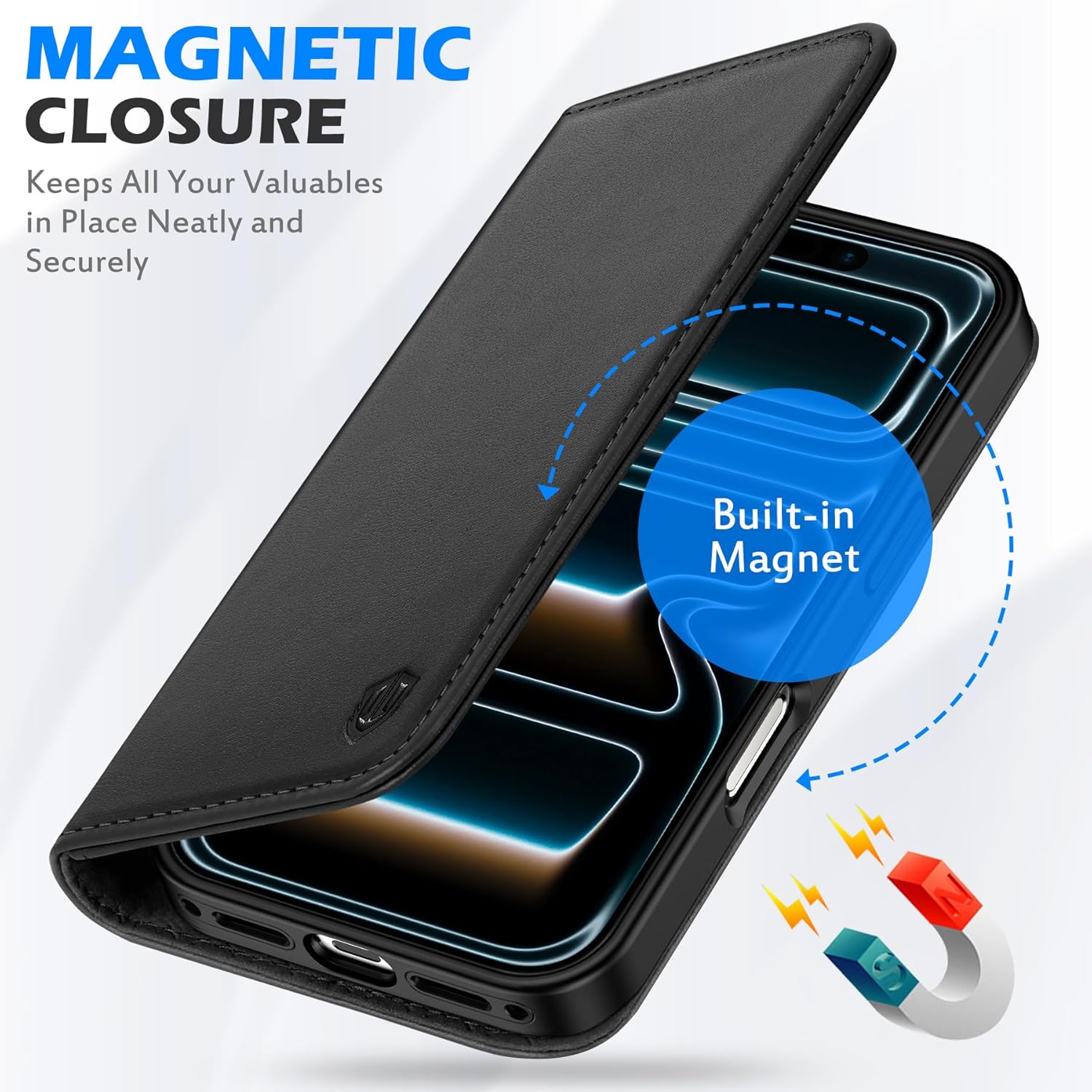 Thumbnail 6 de SHIELDON iPhone 17 leather wallet case with RFID blocking, magnetic folio & kickstand (6.3-inch, 2025) – Black