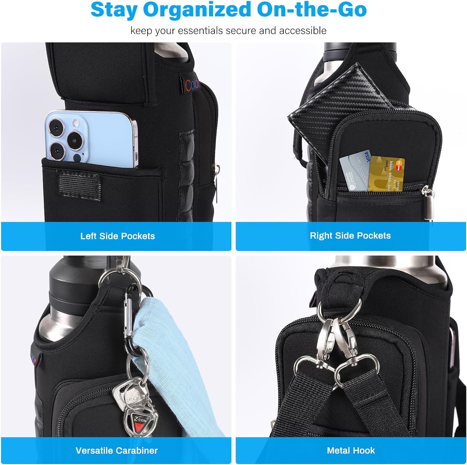 Thumbnail 3 de icolor Gym Borsa Magnetica: Borsa da palestra con portabottiglia magnetico e scomparti per cellulare