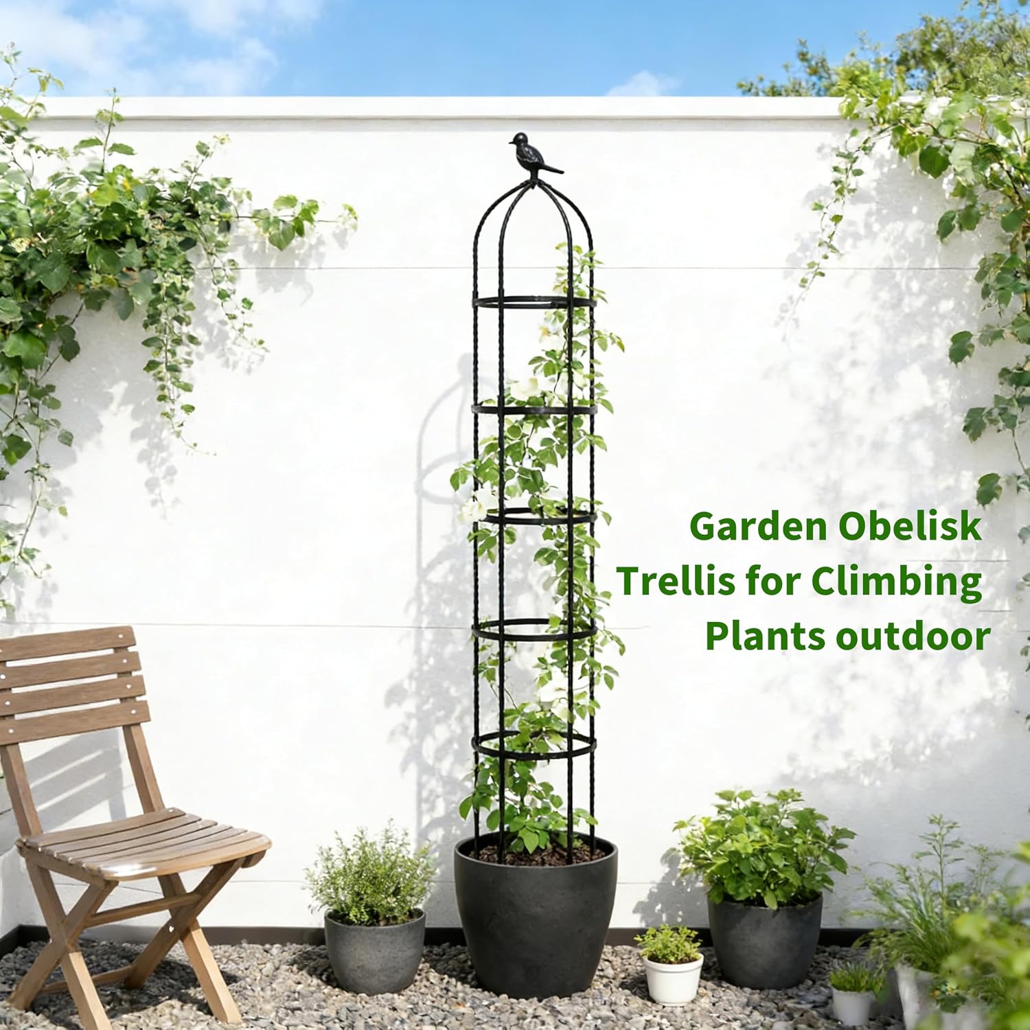 Detalle de Garden Obelisk Trellis 175cm – Weatherproof Steel Plant Support with 3 Finials