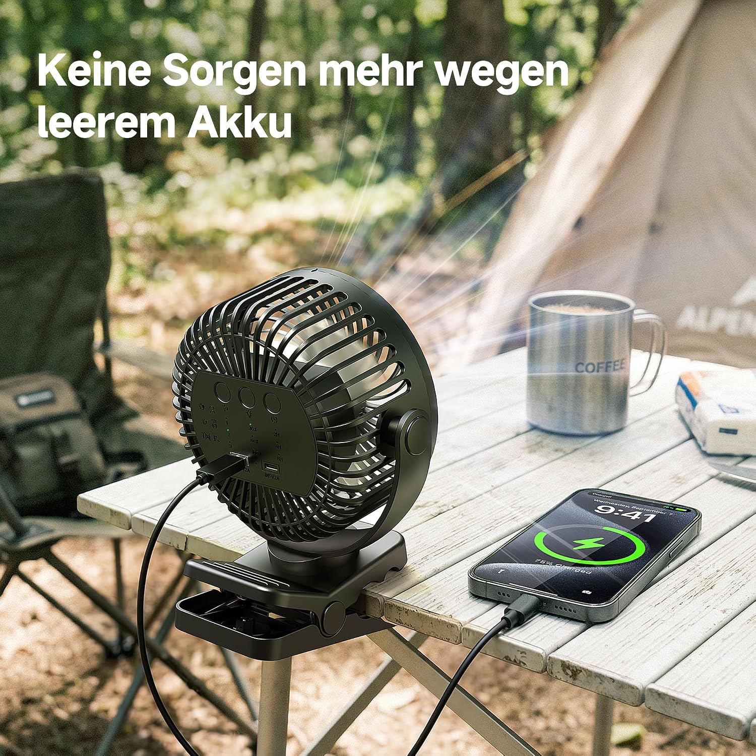 Thumbnail 3 de EasyAcc Portable Clip Fan with Magnetic Base & LED Light — 13000mAh Rechargeable Camping Fan