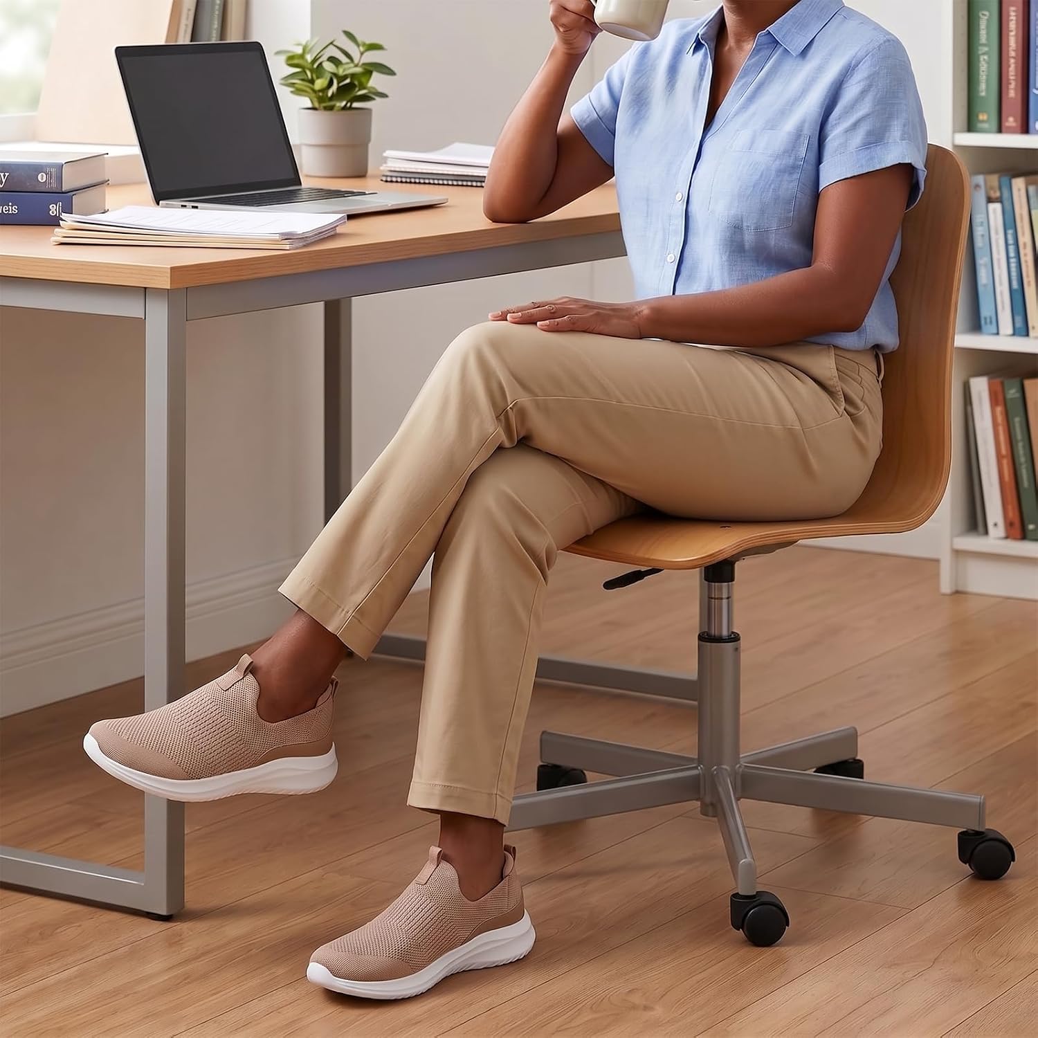 Detalle 2 de TIOSEBON Damen Walking Tennisschuhe Strick – Leichtgewicht, atmungsaktiv und slip-on