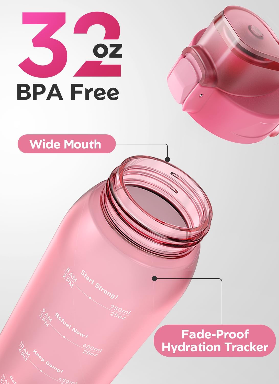 Thumbnail 6 de Opard WB62-Sakura Pink Zip 32 oz Tritan Water Bottle, Flip-Top Lid