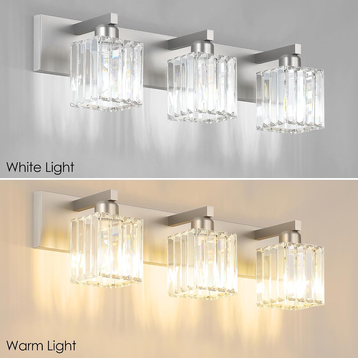 Thumbnail 6 de Aipsun 8461 Brushed Nickel 3-Light Crystal Bathroom Vanity Light