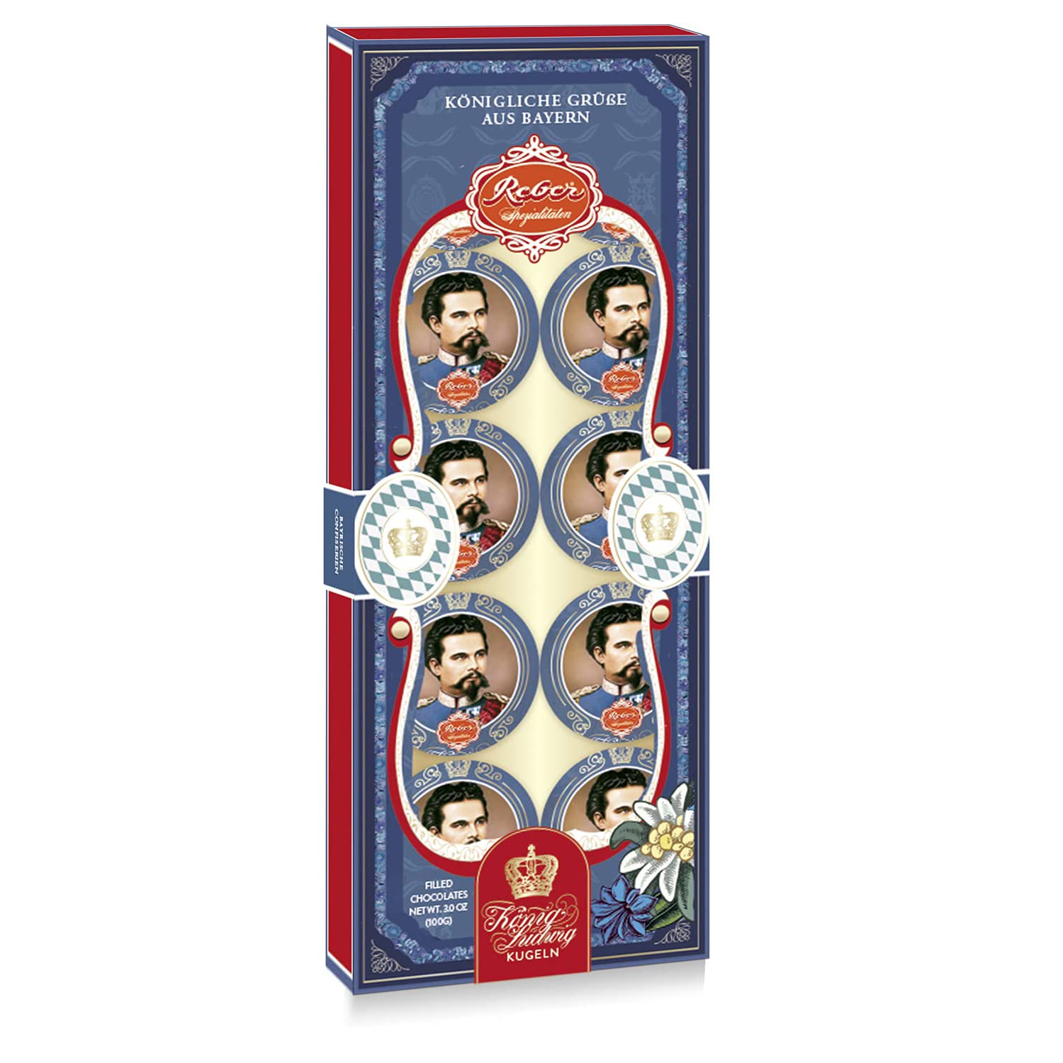 Detalle 2 de Reber Mozart-Kugeln Barock „Wolfgang & Constanze“, 15er Packung (300 g) mit Pistazien, Marzipan & Mandel-Füllungen