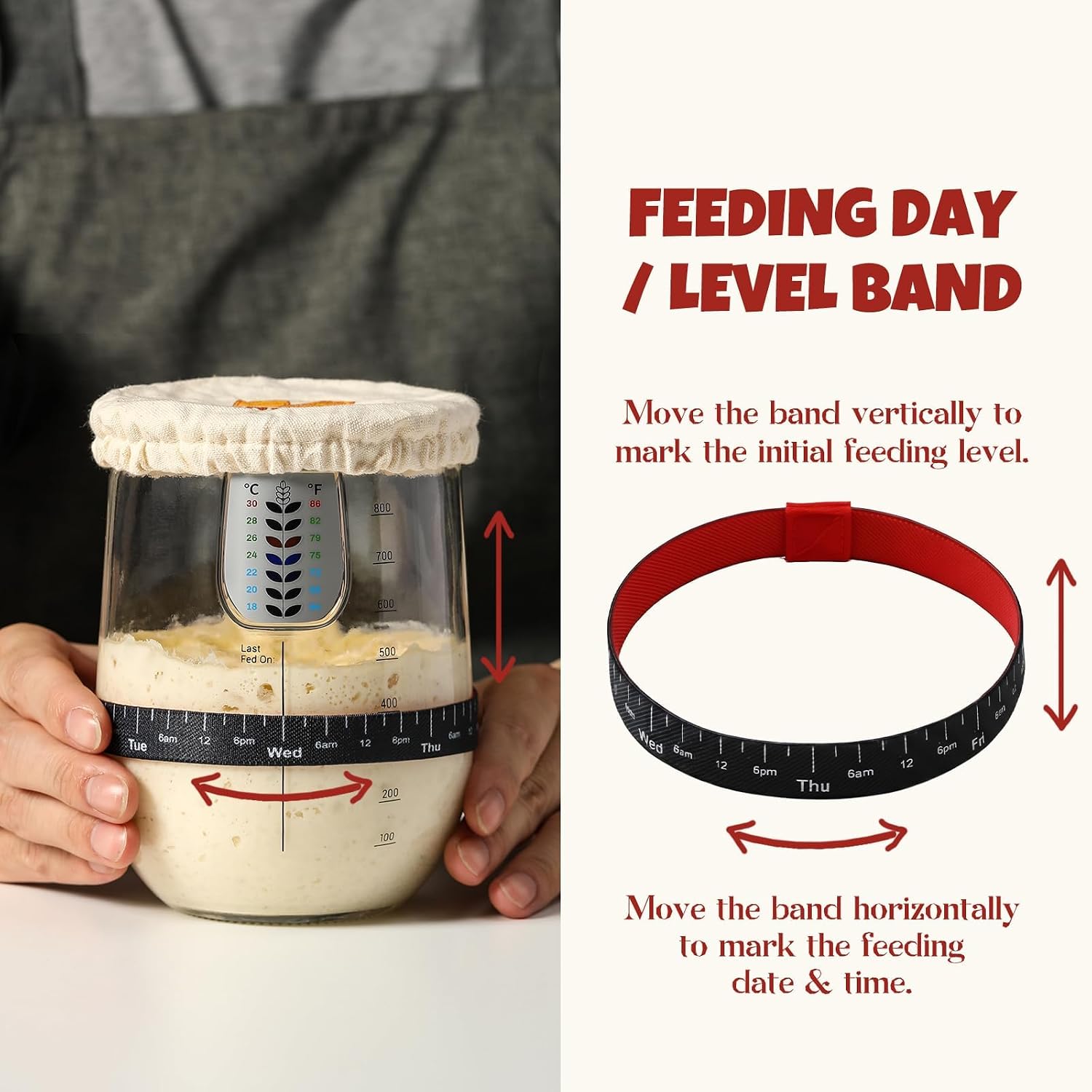 Thumbnail 4 de Snuvid 1 L Sourdough Starter Jar Kit, Wide-Mouth Glass with Three Lids