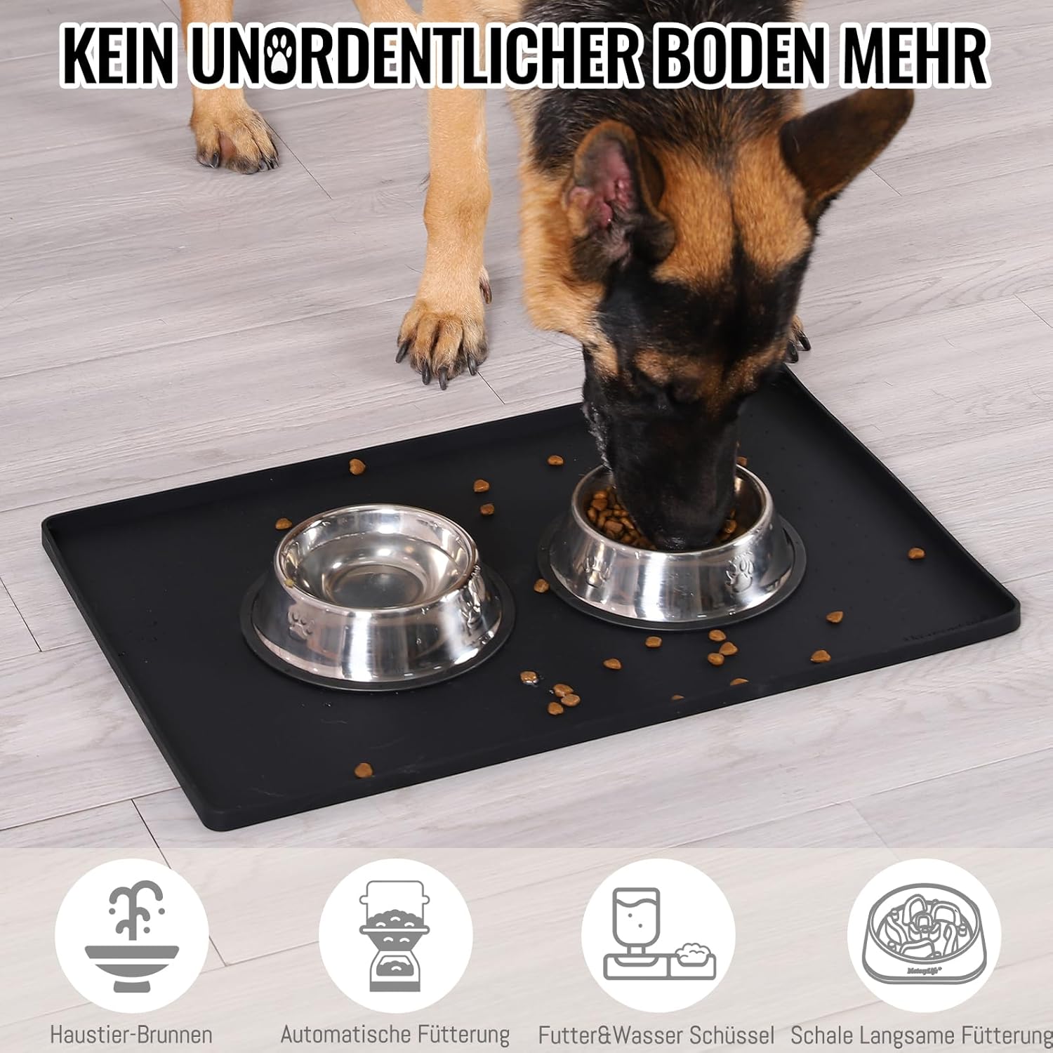 Thumbnail 3 de MateeyLife Silikon-Napfunterlage für Katzen & Hunde (56x36 cm), rutschfest und wasserdicht – schwarz