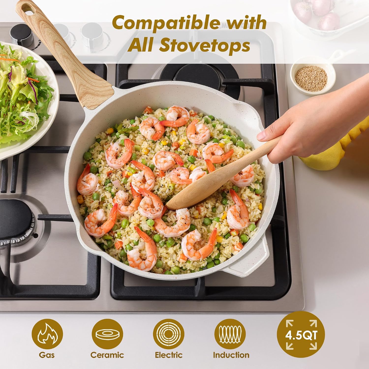 Detalle de SENSARTE SA07 Ceramic Sauté Pan with Lid, 4.5 Qt, Induction Ready