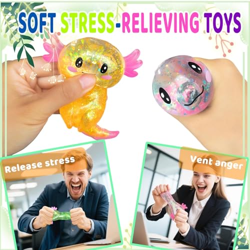Thumbnail 5 de Puffwize Axolotl Squishy Toy, Medium Blue Glitter Squeeze Toy