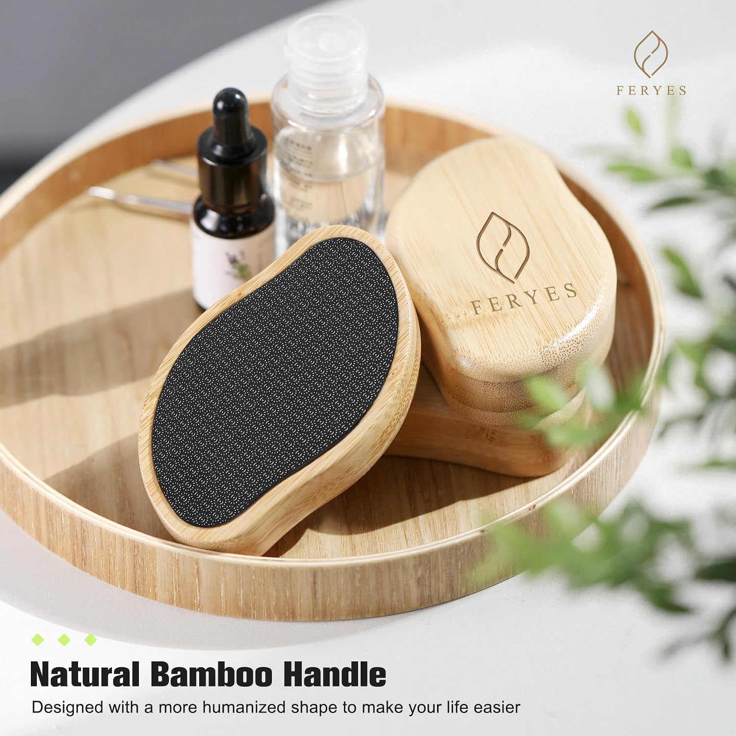 Detalle de FERYES Glass Foot File Callus Remover with Bamboo Handle – Nano Crystal Foot Scrubber for Silky, Smooth Feet