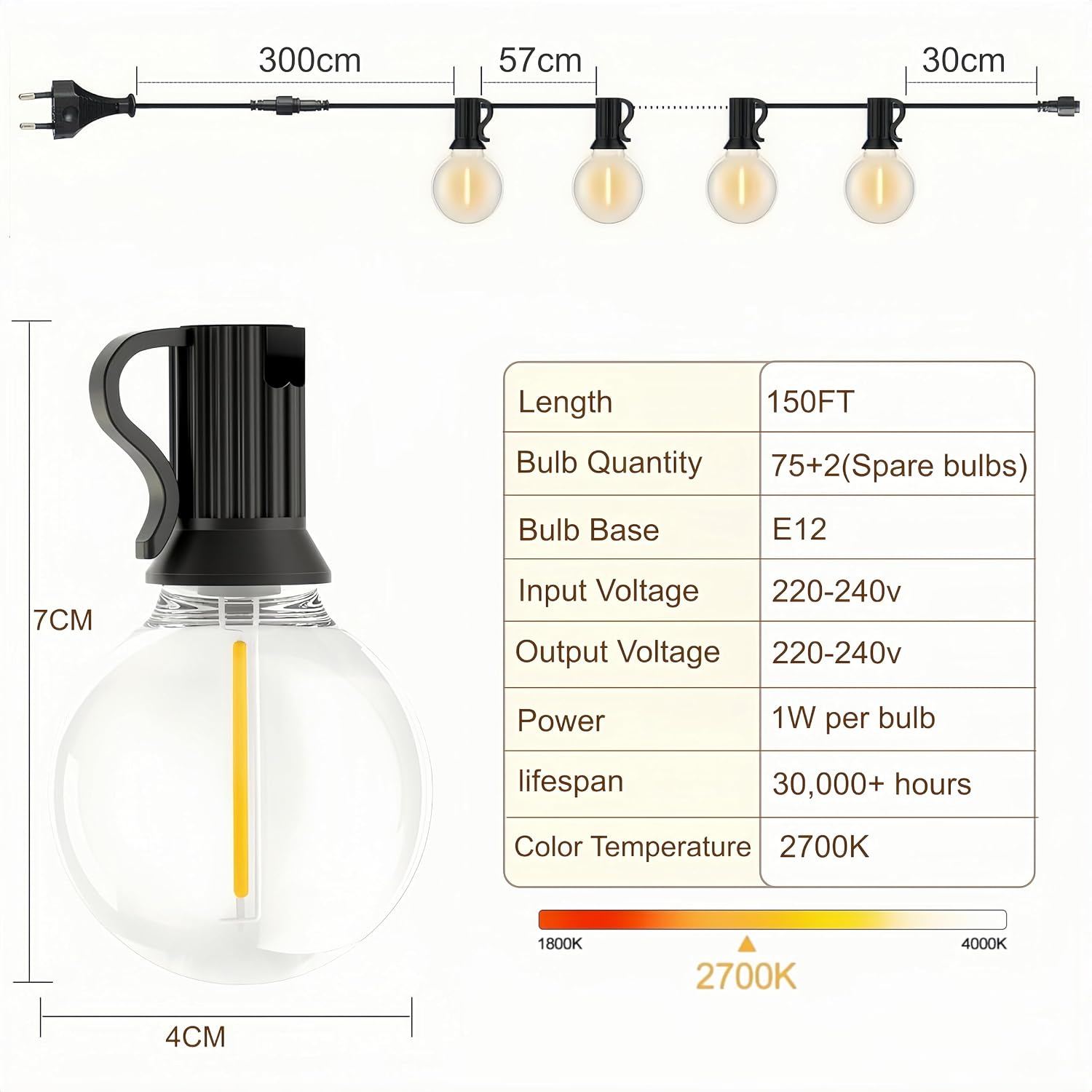 Detalle 2 de LaPitio Catena Luminosa Esterno 45.7M IP45 – Luci da Giardino con 75+2 LED, Bianco Caldo 2700K