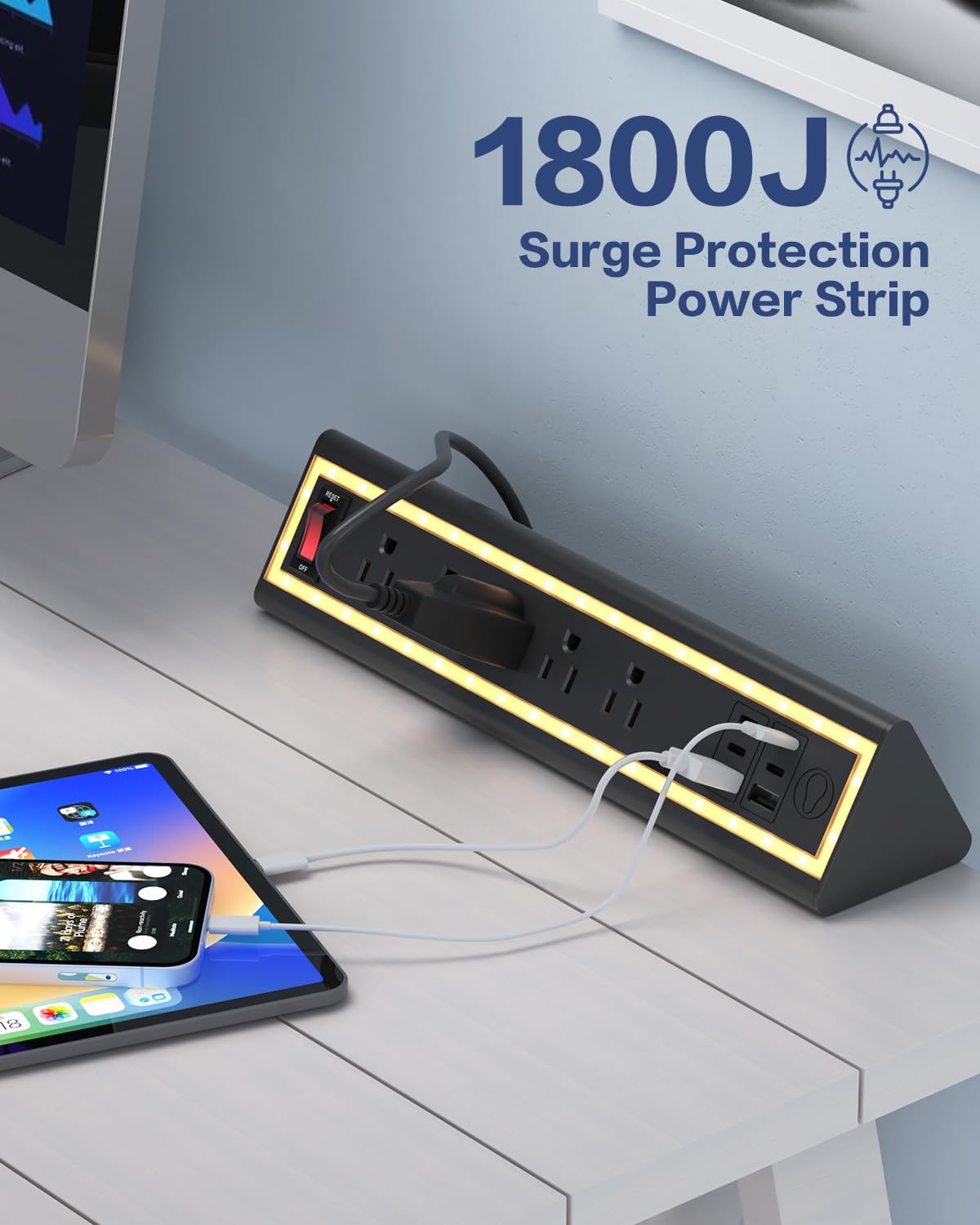 Detalle de NYYTGE Desk Clamp Power Strip with Nightlight, 40W Fast Charging (5 AC Outlets, 10FT Cord)