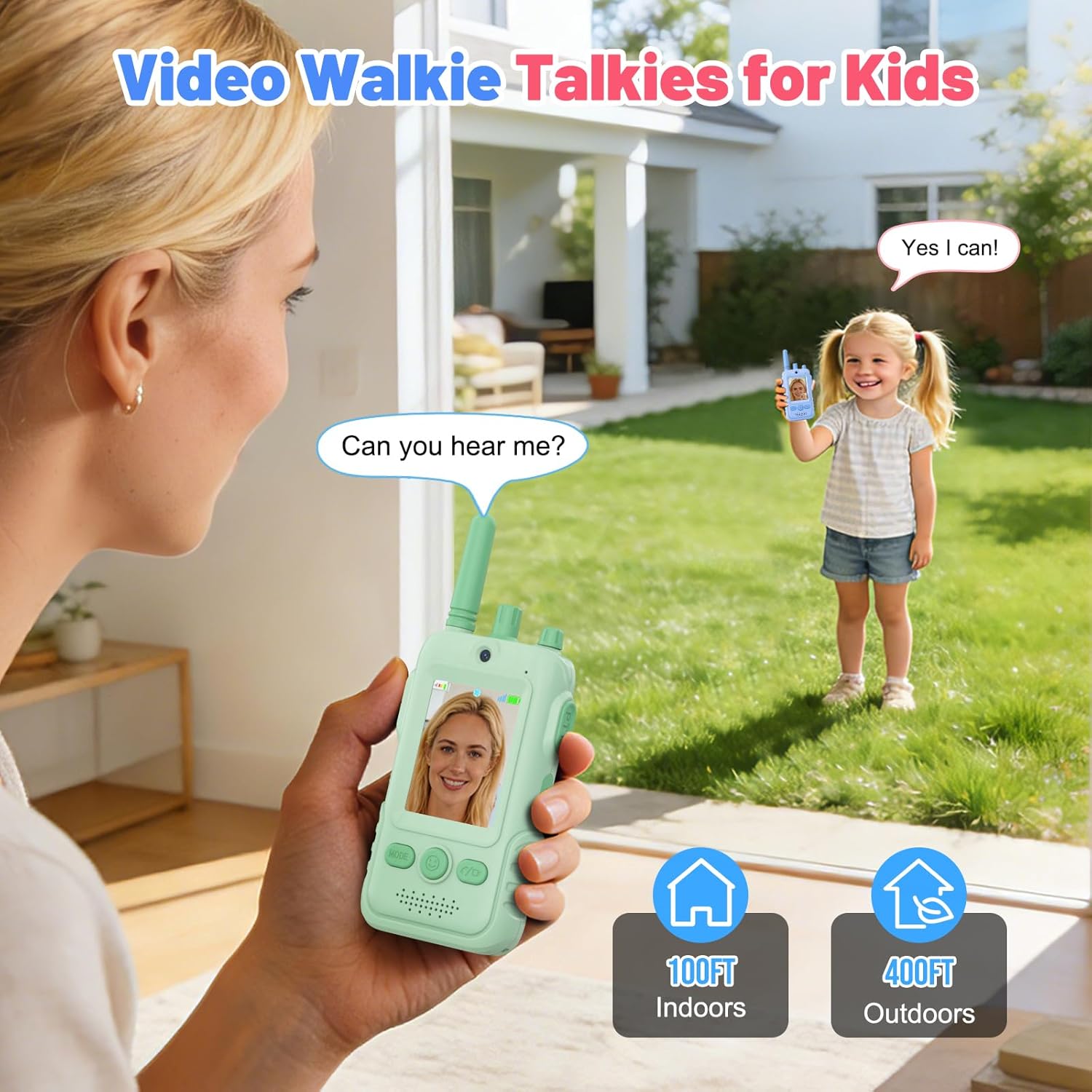 Thumbnail 1 de GREENKINDER Video Walkie Talkie für Kinder mit Kamera (Sprechen & Sehen gleichzeitig) – 2er-Set, aufladbar, mit Gürtelclip & Taschenlampe