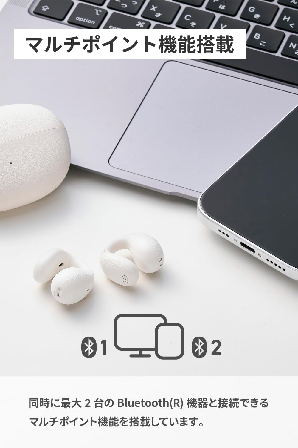 Detalle 1 de エレコム LBT-OWS03WH-EC イヤーカフ型ワイヤレスイヤホン Bluetooth 5.4・AAC対応・IPX4 ホワイト