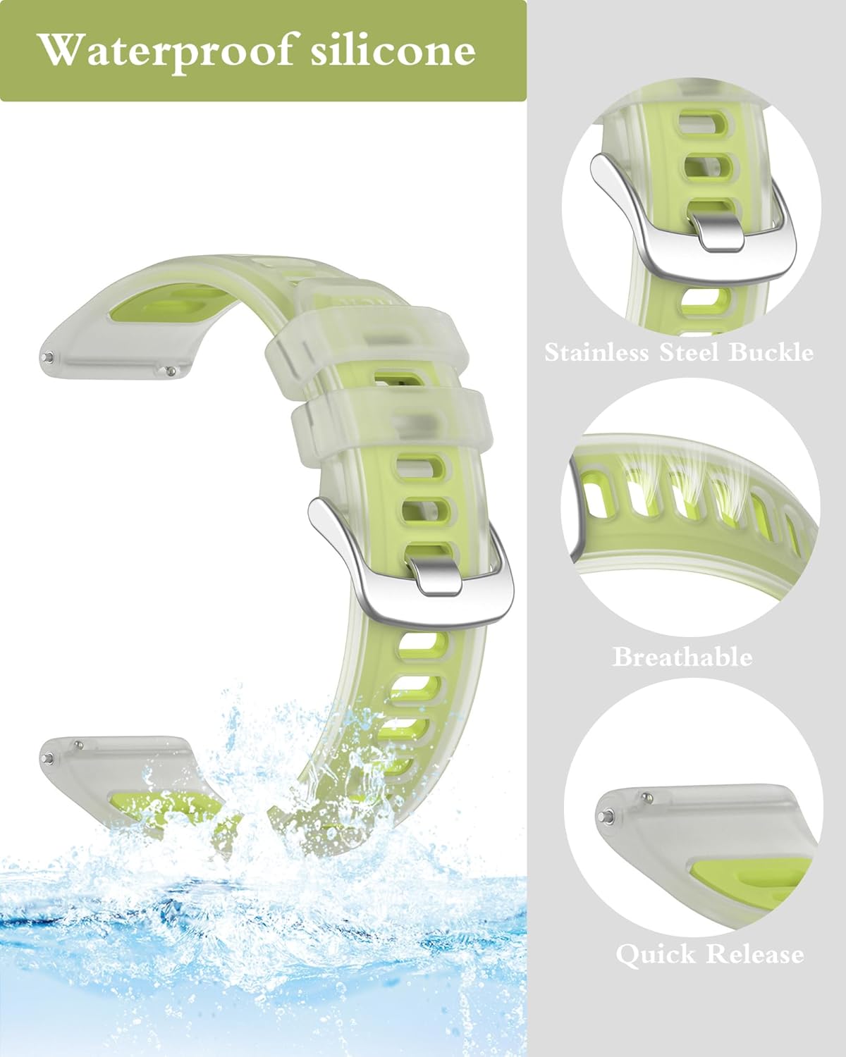 Detalle de Gittos Silikonarmband 22 mm – kompatibel mit Garmin Forerunner 570/47 mm, 265/255, Vívoactive 4/Venu 4/3/2