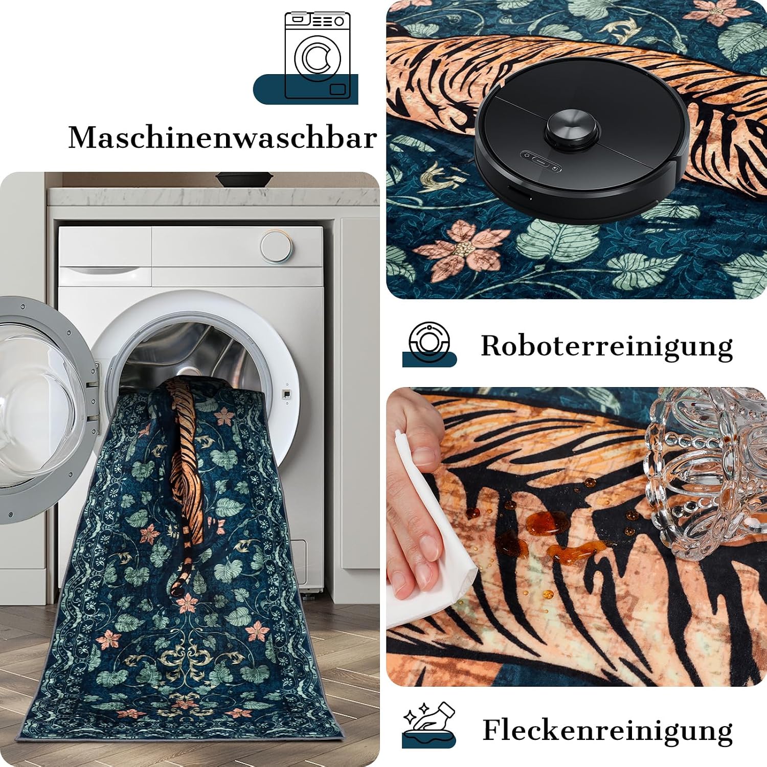 Thumbnail 3 de TUKDAK Waschbarer Teppich 120×180 cm Grün – weicher Short-Flair mit rutschfester Rückseite