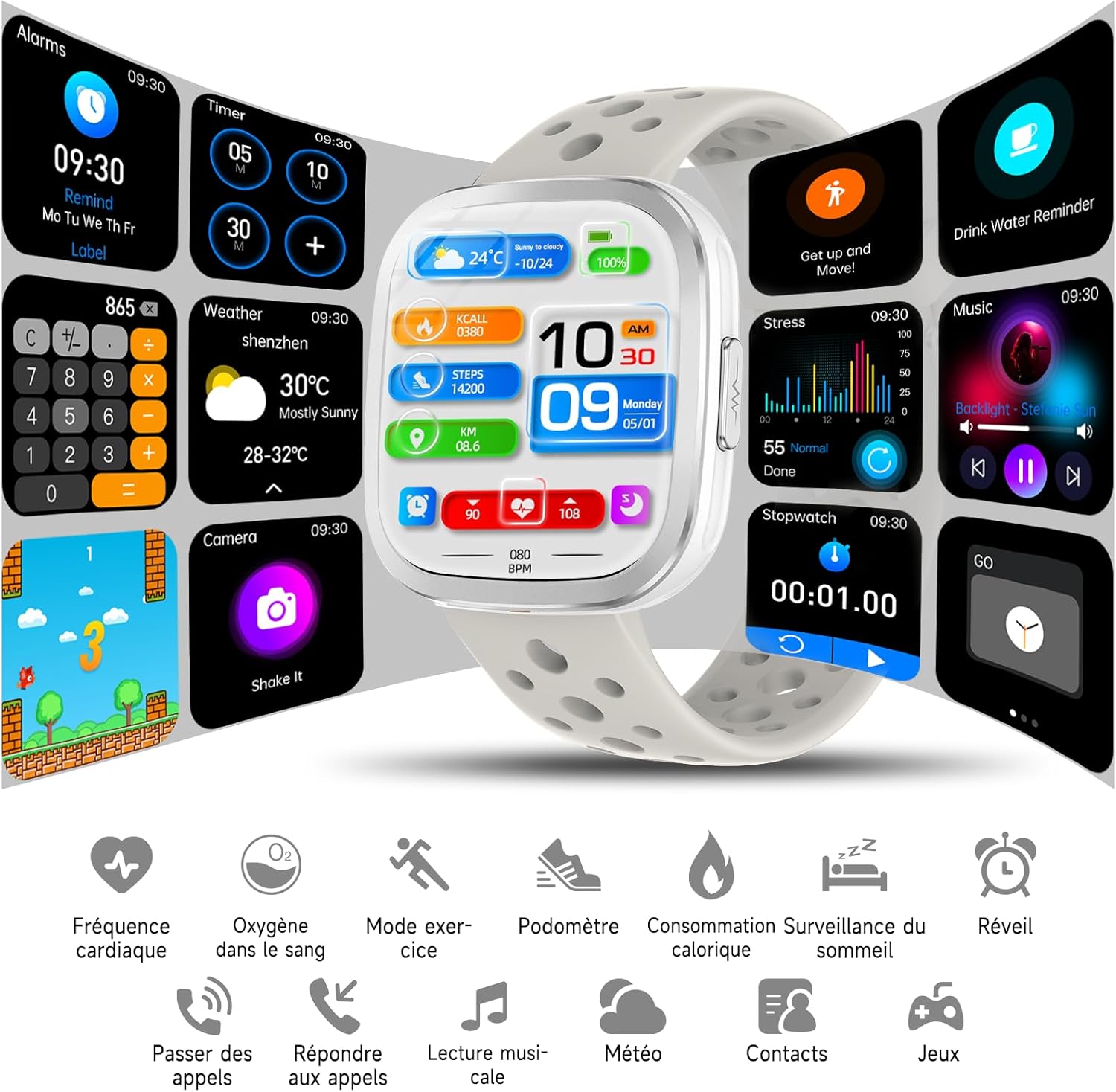 Thumbnail 6 de YYKY Montre Connectée ECG+HRV et IMC – Santé au poignet avec écran 1,72" et SOS